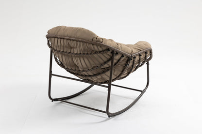 Outdoor Rocking Chair, Patio Oversized Wicker Egg Rocking Chair, Indoor & Outdoor Comfy Rocker Chair with Thick Cushion, Modern Lounge Chair for Balcony, Front Porch, Garden, Backyard, khaki - 1st Choice Furniture Direct