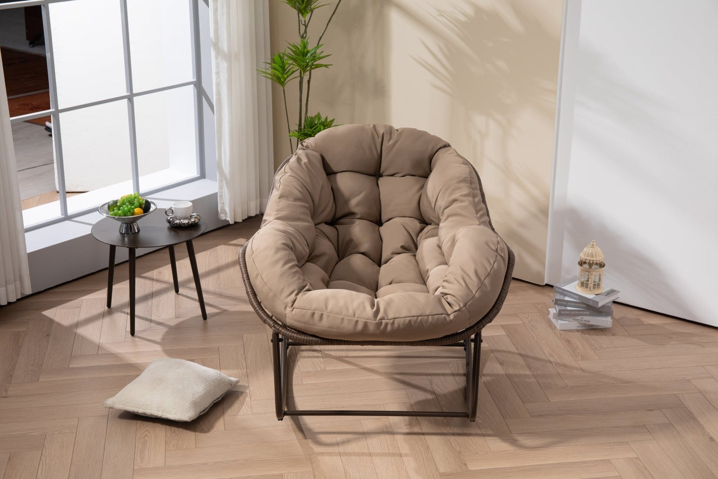 Outdoor Rocking Chair, Patio Oversized Wicker Egg Rocking Chair, Indoor & Outdoor Comfy Rocker Chair with Thick Cushion, Modern Lounge Chair for Balcony, Front Porch, Garden, Backyard, khaki - 1st Choice Furniture Direct