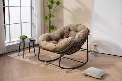 Outdoor Rocking Chair, Patio Oversized Wicker Egg Rocking Chair, Indoor & Outdoor Comfy Rocker Chair with Thick Cushion, Modern Lounge Chair for Balcony, Front Porch, Garden, Backyard, khaki - 1st Choice Furniture Direct