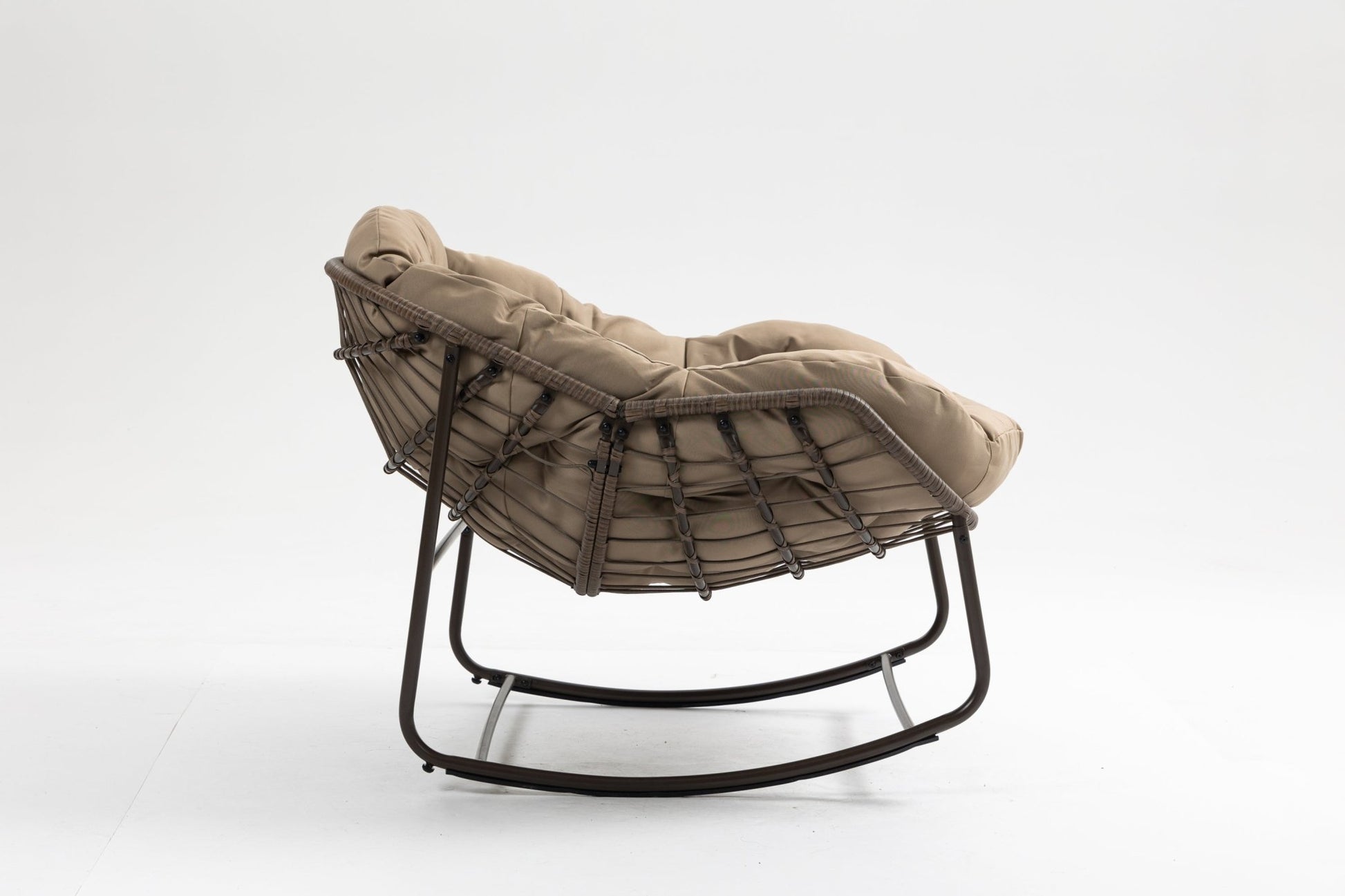 Outdoor Rocking Chair, Patio Oversized Wicker Egg Rocking Chair, Indoor & Outdoor Comfy Rocker Chair with Thick Cushion, Modern Lounge Chair for Balcony, Front Porch, Garden, Backyard, khaki - 1st Choice Furniture Direct