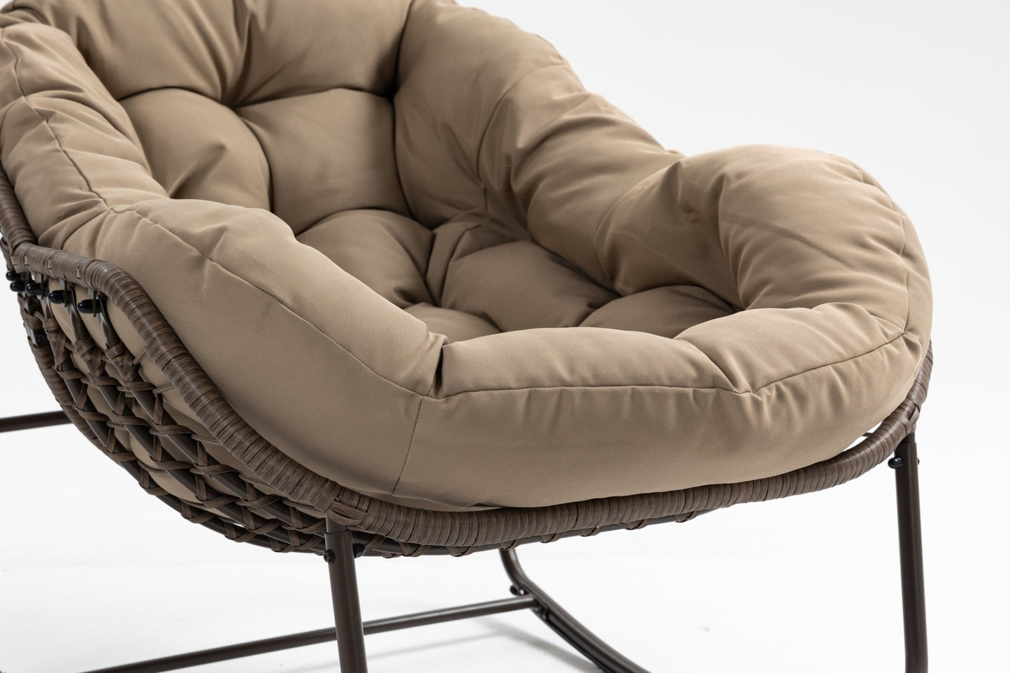 Outdoor Rocking Chair, Patio Oversized Wicker Egg Rocking Chair, Indoor & Outdoor Comfy Rocker Chair with Thick Cushion, Modern Lounge Chair for Balcony, Front Porch, Garden, Backyard, khaki - 1st Choice Furniture Direct