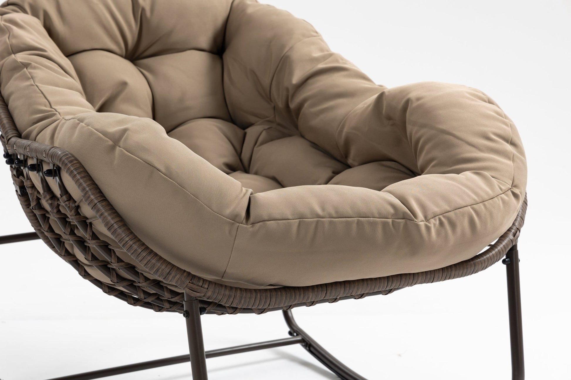 Outdoor Rocking Chair, Patio Oversized Wicker Egg Rocking Chair, Indoor & Outdoor Comfy Rocker Chair with Thick Cushion, Modern Lounge Chair for Balcony, Front Porch, Garden, Backyard, khaki - 1st Choice Furniture Direct