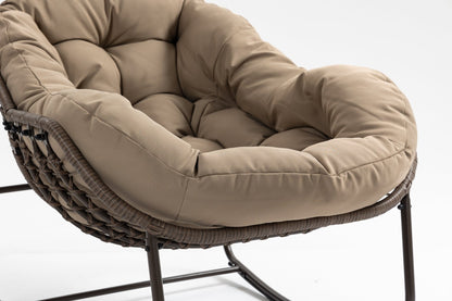Outdoor Rocking Chair, Patio Oversized Wicker Egg Rocking Chair, Indoor & Outdoor Comfy Rocker Chair with Thick Cushion, Modern Lounge Chair for Balcony, Front Porch, Garden, Backyard, khaki - 1st Choice Furniture Direct
