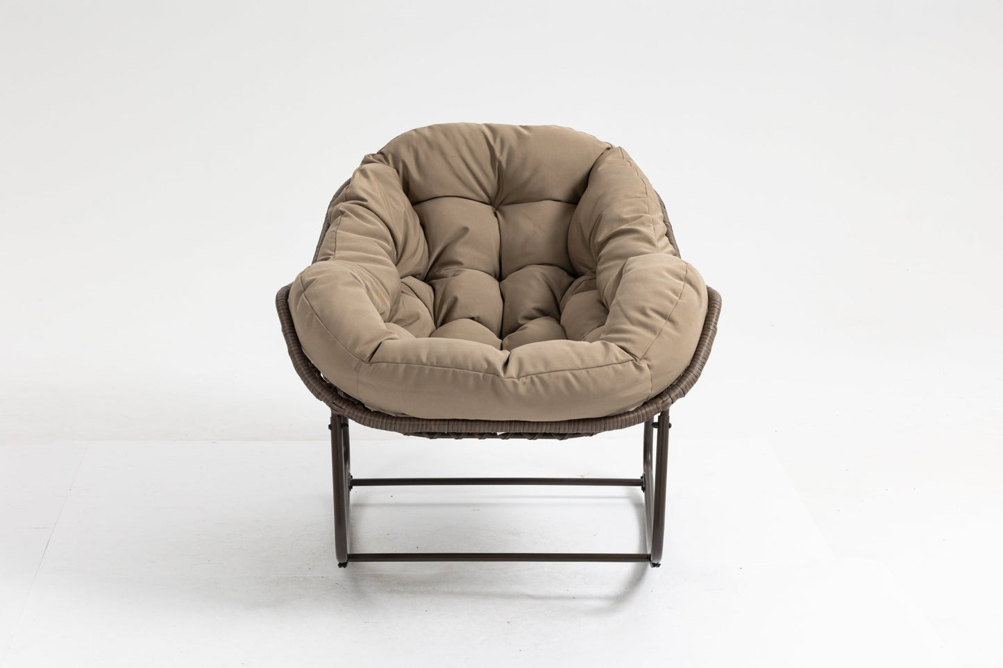 Outdoor Rocking Chair, Patio Oversized Wicker Egg Rocking Chair, Indoor & Outdoor Comfy Rocker Chair with Thick Cushion, Modern Lounge Chair for Balcony, Front Porch, Garden, Backyard, khaki - 1st Choice Furniture Direct
