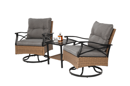 Outdoor Swivel Rocker Chairs Set 3 Piece with 1 Table and 2 Rocking & Swivel Chairs Support 350lbs Brown Wicker Outdoor Furniture Patio Conversation Set - 1st Choice Furniture Direct