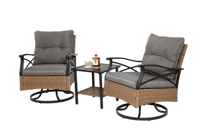 Outdoor Swivel Rocker Chairs Set 3 Piece with 1 Table and 2 Rocking & Swivel Chairs Support 350lbs Brown Wicker Outdoor Furniture Patio Conversation Set - 1st Choice Furniture Direct