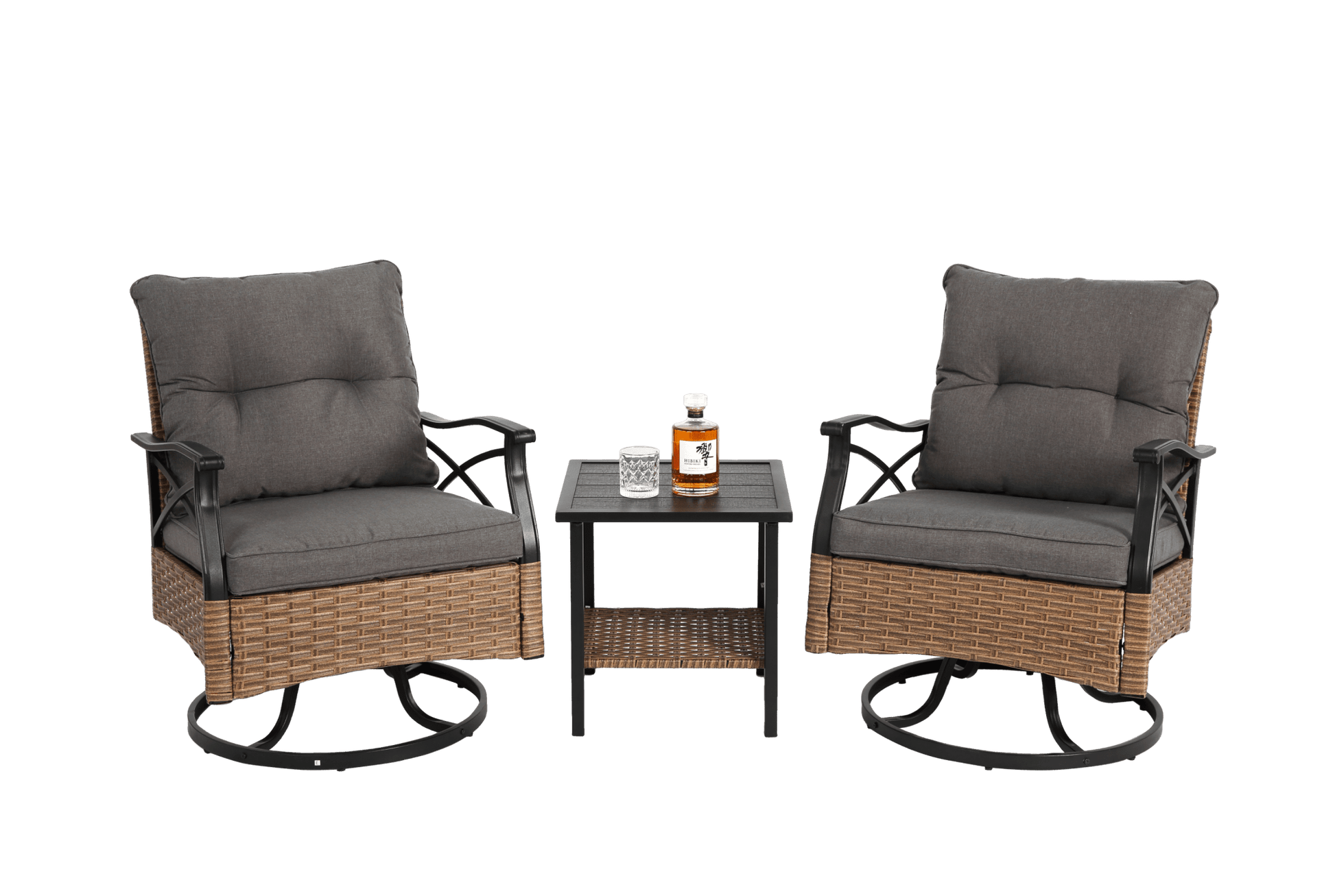 Outdoor Swivel Rocker Chairs Set 3 Piece with 1 Table and 2 Rocking & Swivel Chairs Support 350lbs Brown Wicker Outdoor Furniture Patio Conversation Set - 1st Choice Furniture Direct