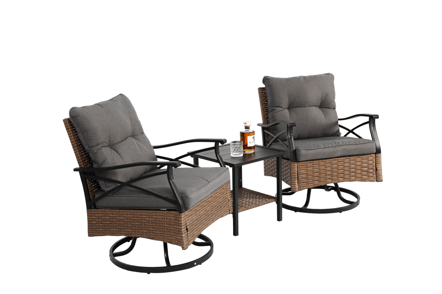 Outdoor Swivel Rocker Chairs Set 3 Piece with 1 Table and 2 Rocking & Swivel Chairs Support 350lbs Brown Wicker Outdoor Furniture Patio Conversation Set - 1st Choice Furniture Direct