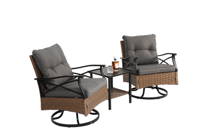 Outdoor Swivel Rocker Chairs Set 3 Piece with 1 Table and 2 Rocking & Swivel Chairs Support 350lbs Brown Wicker Outdoor Furniture Patio Conversation Set - 1st Choice Furniture Direct