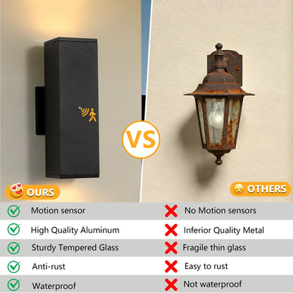 Outdoor Wall Light Fixture,Exterior Lighting Fixtures,Dusk to Dawn Modern Sconce Lights for Porch Patio Garage Front Door (Black,Square,with Sensor,2PK) - 1st Choice Furniture Direct