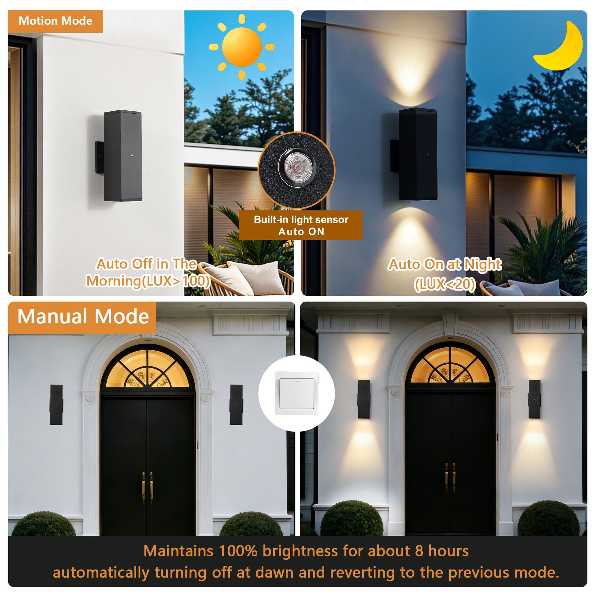 Outdoor Wall Light Fixture,Exterior Lighting Fixtures,Dusk to Dawn Modern Sconce Lights for Porch Patio Garage Front Door (Black,Square,with Sensor,2PK) - 1st Choice Furniture Direct