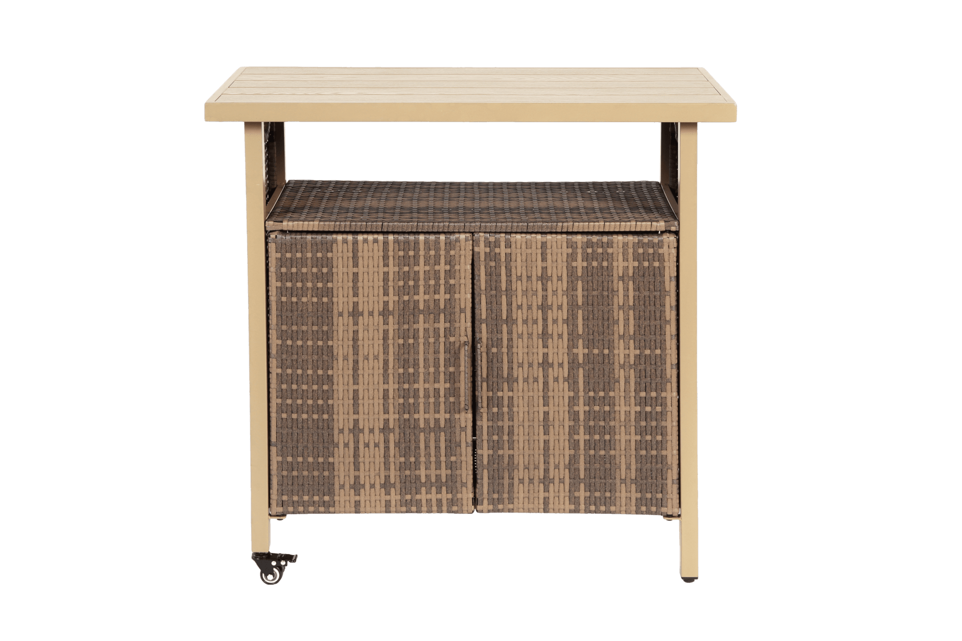Outdoor Wicker Bar Cart, Patio Wine Serving Cart w/Wheels , Rolling Rattan Beverage Bar Counter Table w/Glass Top for Porch Backyard Garden Poolside Party, Beige - 1st Choice Furniture Direct