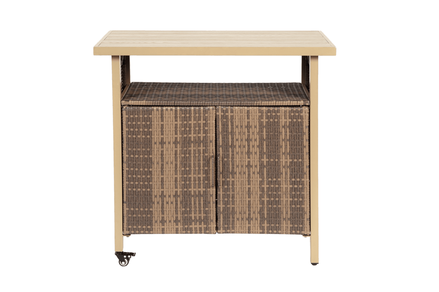 Outdoor Wicker Bar Cart, Patio Wine Serving Cart w/Wheels , Rolling Rattan Beverage Bar Counter Table w/Glass Top for Porch Backyard Garden Poolside Party, Beige - 1st Choice Furniture Direct