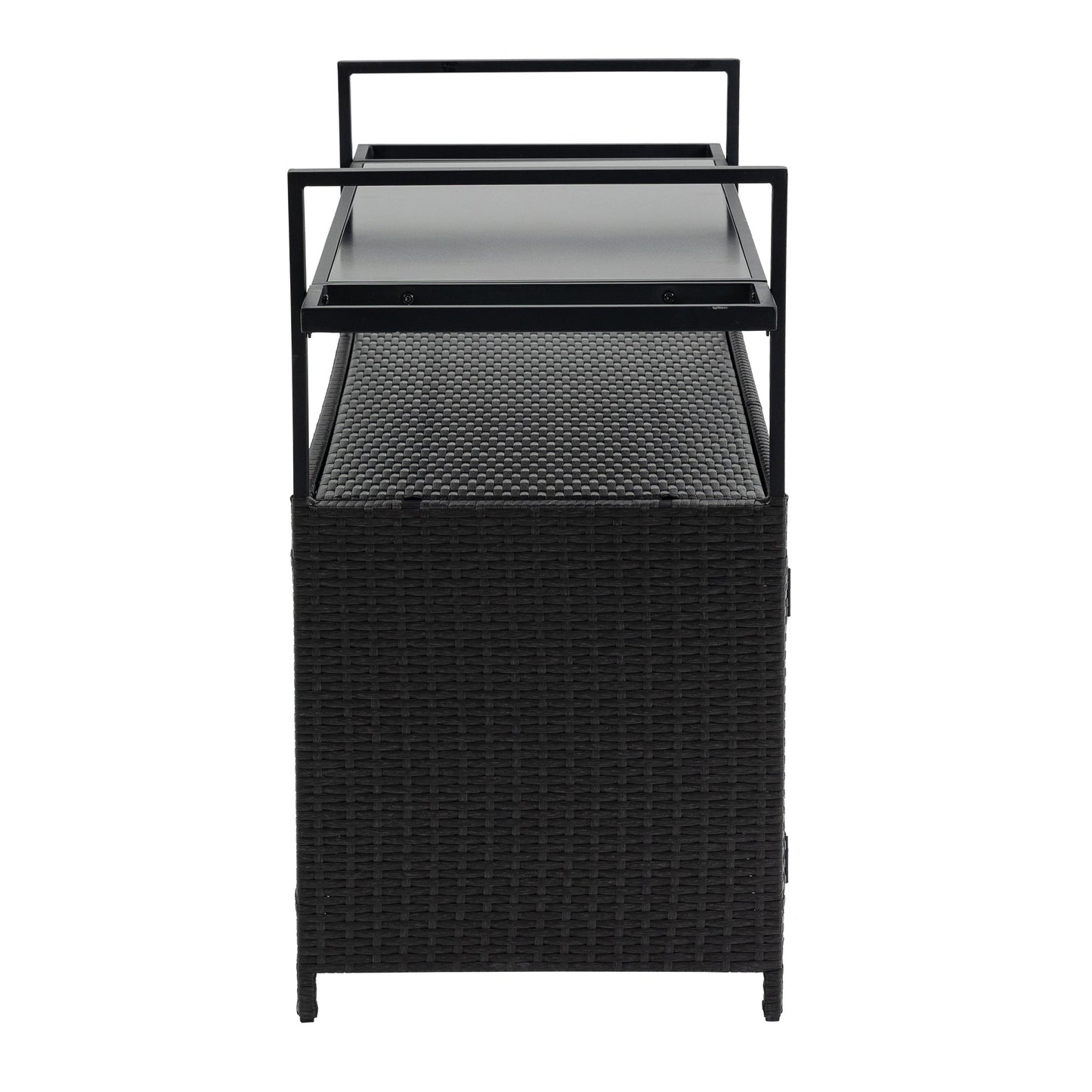 Outdoor Wicker Bar Cart, Patio Wine Serving Cart w/Wheels, Rolling Rattan Beverage Bar Counter Table w/Glass Top for Porch Backyard Garden Poolside Party, Black - 1st Choice Furniture Direct