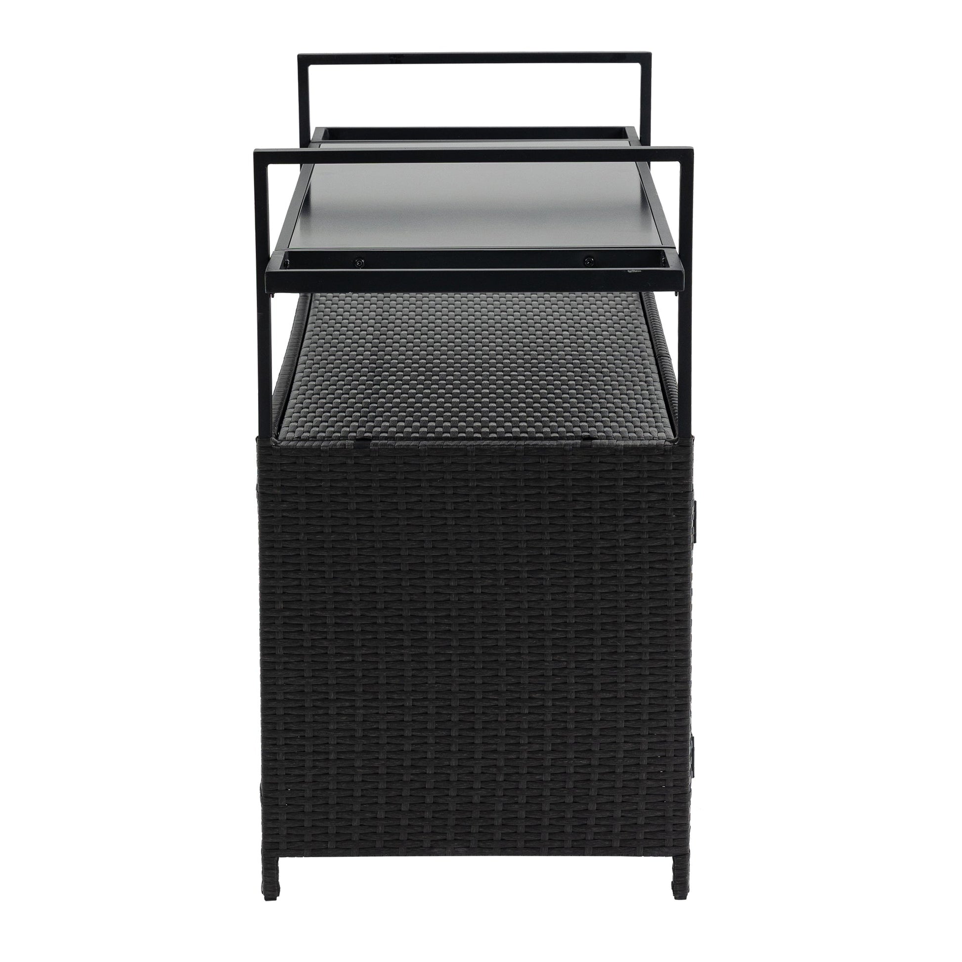 Outdoor Wicker Bar Cart, Patio Wine Serving Cart w/Wheels, Rolling Rattan Beverage Bar Counter Table w/Glass Top for Porch Backyard Garden Poolside Party, Black - 1st Choice Furniture Direct