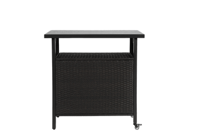 Outdoor Wicker Bar Cart, Patio Wine Serving Cart w/Wheels , Rolling Rattan Beverage Bar Counter Table w/Glass Top for Porch Backyard Garden Poolside Party, Black - 1st Choice Furniture Direct