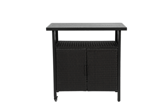 Outdoor Wicker Bar Cart, Patio Wine Serving Cart w/Wheels , Rolling Rattan Beverage Bar Counter Table w/Glass Top for Porch Backyard Garden Poolside Party, Black - 1st Choice Furniture Direct