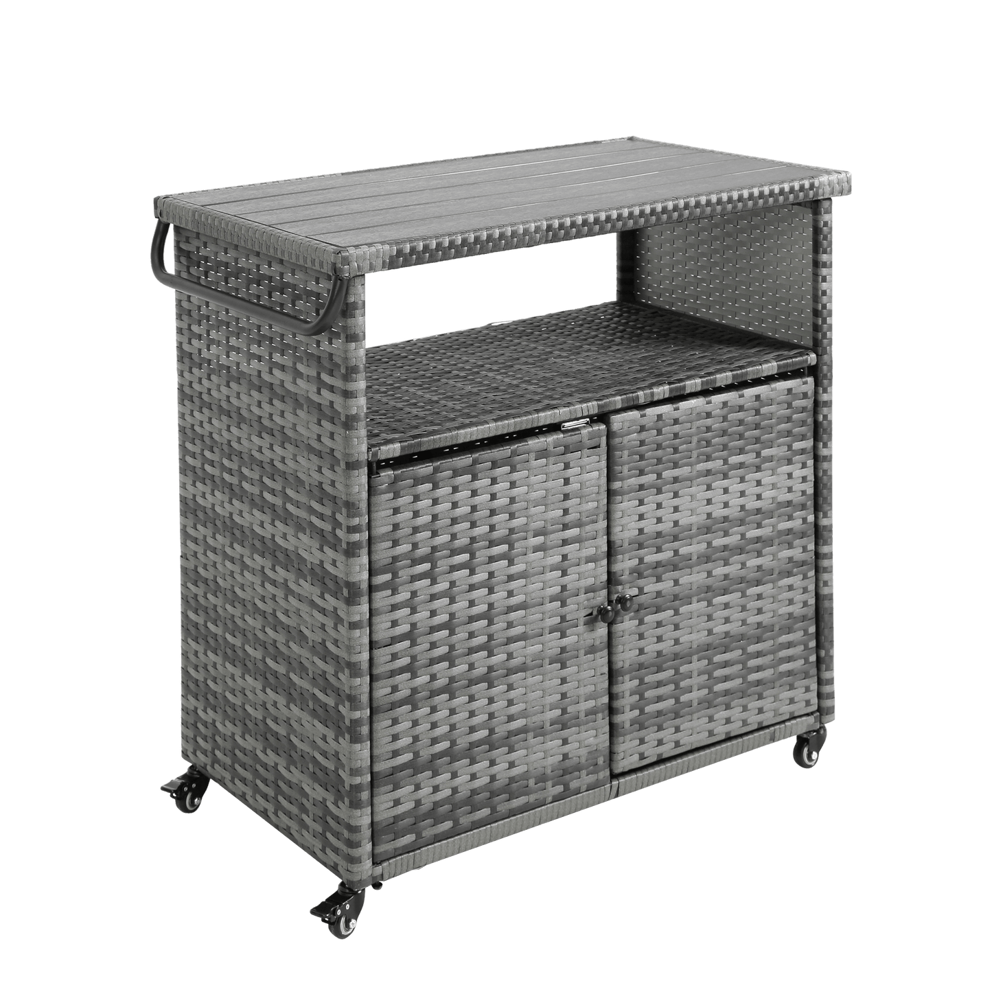 Outdoor Wicker Bar Cart, Patio Wine Serving Cart w/Wheels , Rolling Rattan Beverage Bar Counter Table w/Glass Top for Porch Backyard Garden Poolside Party, Light brown - 1st Choice Furniture Direct