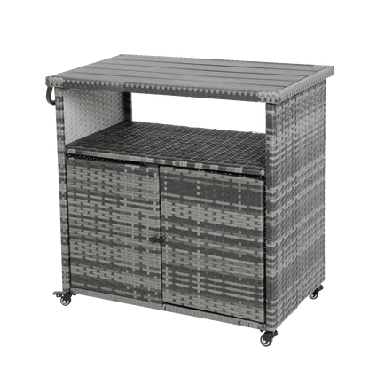 Outdoor Wicker Bar Cart, Patio Wine Serving Cart w/Wheels , Rolling Rattan Beverage Bar Counter Table w/Glass Top for Porch Backyard Garden Poolside Party, Light brown - 1st Choice Furniture Direct