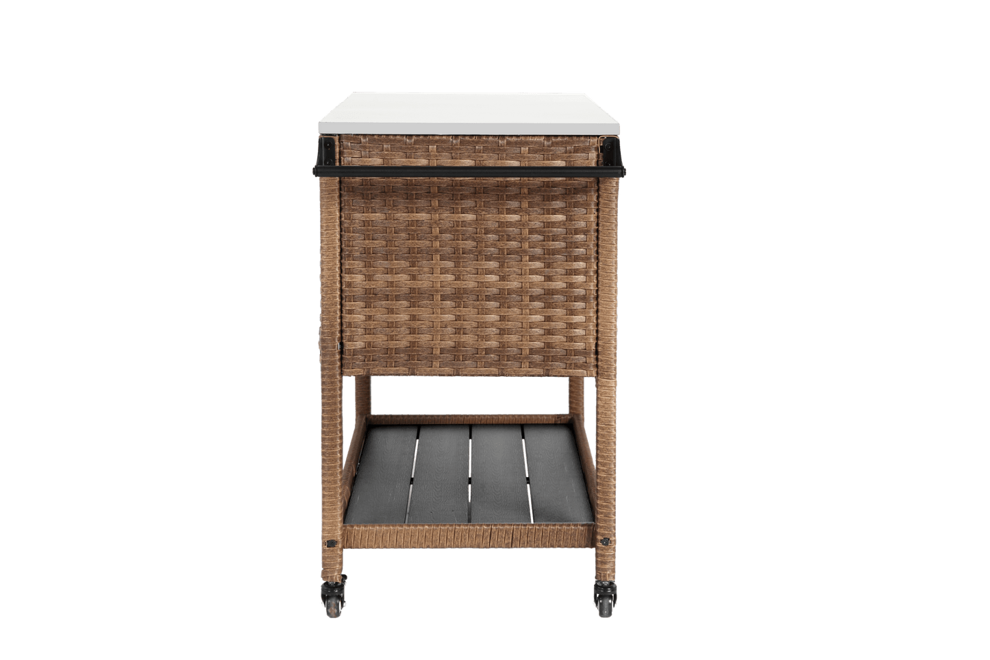 Outdoor Wicker Bar Cart, Patio Wine Serving Cart w/Wheels, Rolling Rattan Beverage Bar Counter Table with stainless steel Top for Porch Backyard Garden Poolside Party, Brown - 1st Choice Furniture Direct