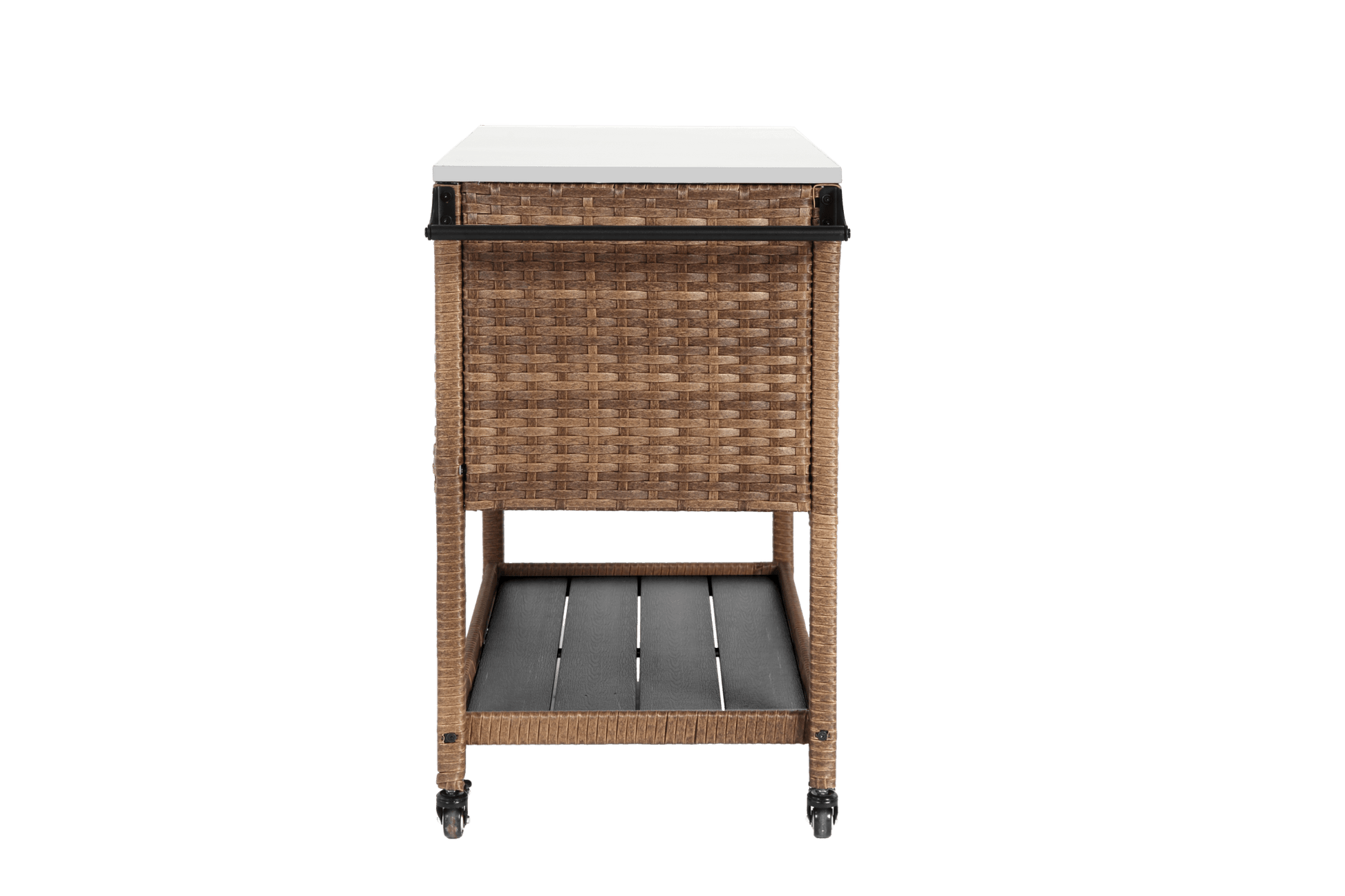 Outdoor Wicker Bar Cart, Patio Wine Serving Cart w/Wheels, Rolling Rattan Beverage Bar Counter Table with stainless steel Top for Porch Backyard Garden Poolside Party, Brown - 1st Choice Furniture Direct
