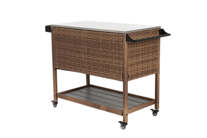 Outdoor Wicker Bar Cart, Patio Wine Serving Cart w/Wheels, Rolling Rattan Beverage Bar Counter Table with stainless steel Top for Porch Backyard Garden Poolside Party, Brown - 1st Choice Furniture Direct
