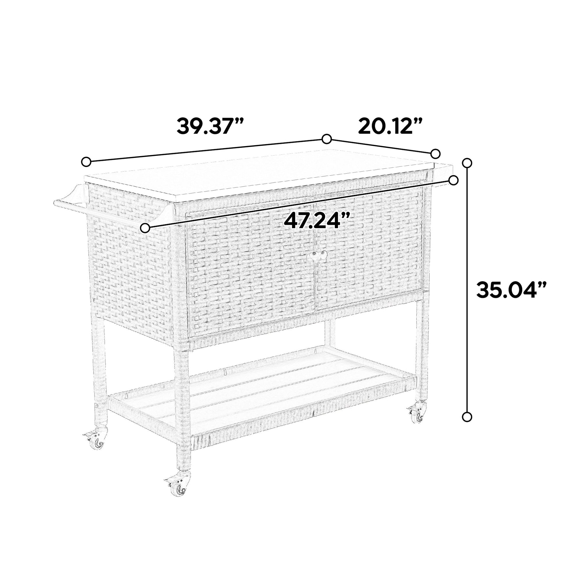 Outdoor Wicker Bar Cart, Patio Wine Serving Cart w/Wheels, Rolling Rattan Beverage Bar Counter Table with stainless steel Top for Porch Backyard Garden Poolside Party, Brown - 1st Choice Furniture Direct