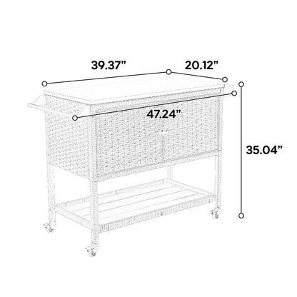 Outdoor Wicker Bar Cart, Patio Wine Serving Cart w/Wheels, Rolling Rattan Beverage Bar Counter Table with stainless steel Top for Porch Backyard Garden Poolside Party, Brown - 1st Choice Furniture Direct