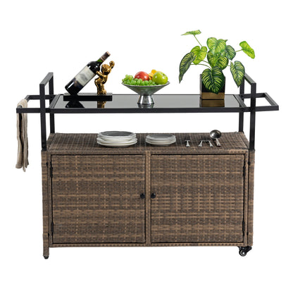 Outdoor Wicker Bar Cart with Ice Bucket & Wheels - 1st Choice Furniture Direct