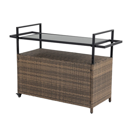 Outdoor Wicker Bar Cart with Ice Bucket & Wheels - 1st Choice Furniture Direct