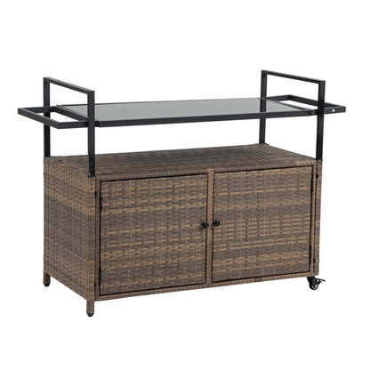 Outdoor Wicker Bar Cart with Ice Bucket & Wheels - 1st Choice Furniture Direct
