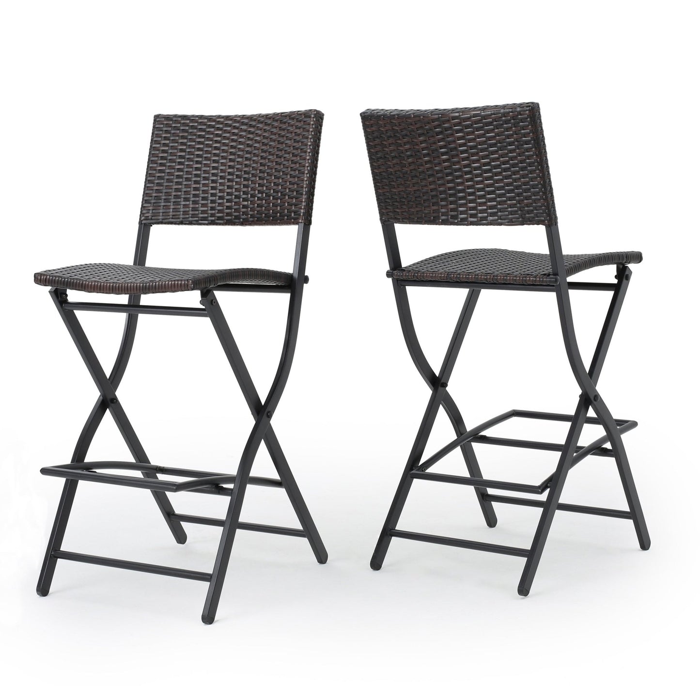 Outdoor Wicker Bar Stools Set of 2 | Foldable Patio Bar Chairs with Rattan & Iron Frame - 1st Choice Furniture Direct