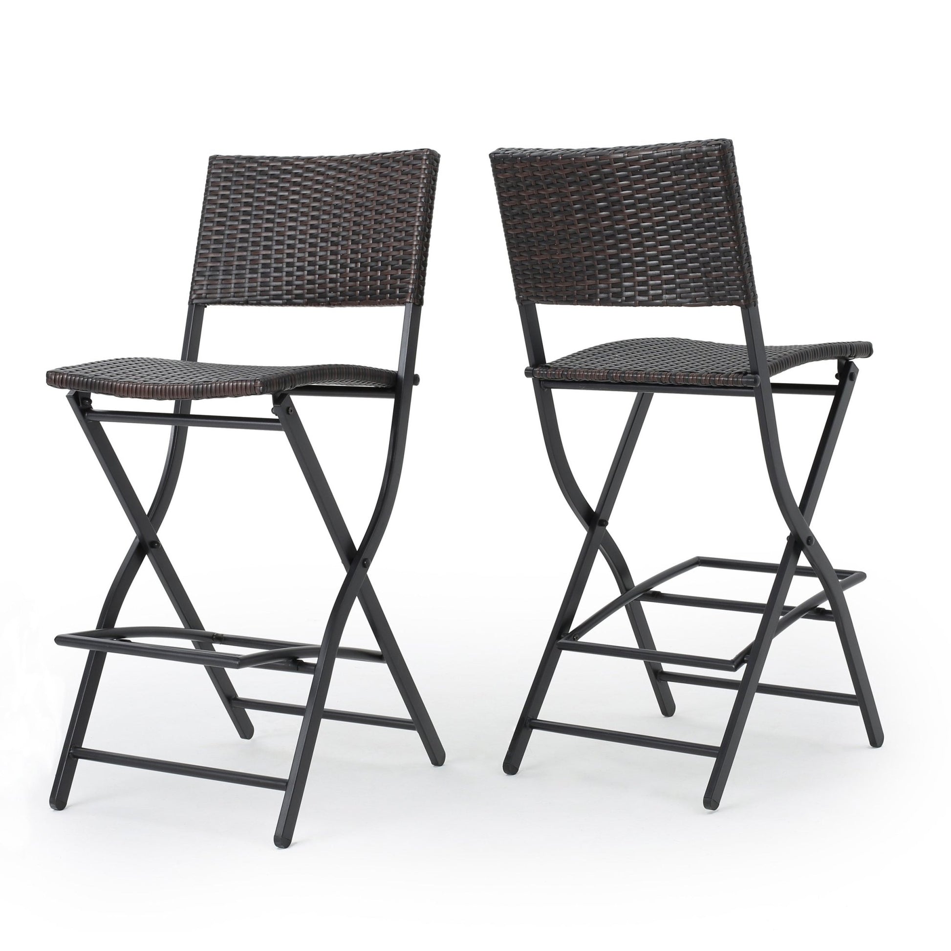 Outdoor Wicker Bar Stools Set of 2 | Foldable Patio Bar Chairs with Rattan & Iron Frame - 1st Choice Furniture Direct
