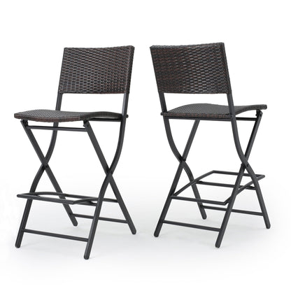 Outdoor Wicker Bar Stools Set of 2 | Foldable Patio Bar Chairs with Rattan & Iron Frame - 1st Choice Furniture Direct