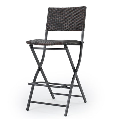 Outdoor Wicker Bar Stools Set of 2 | Foldable Patio Bar Chairs with Rattan & Iron Frame - 1st Choice Furniture Direct