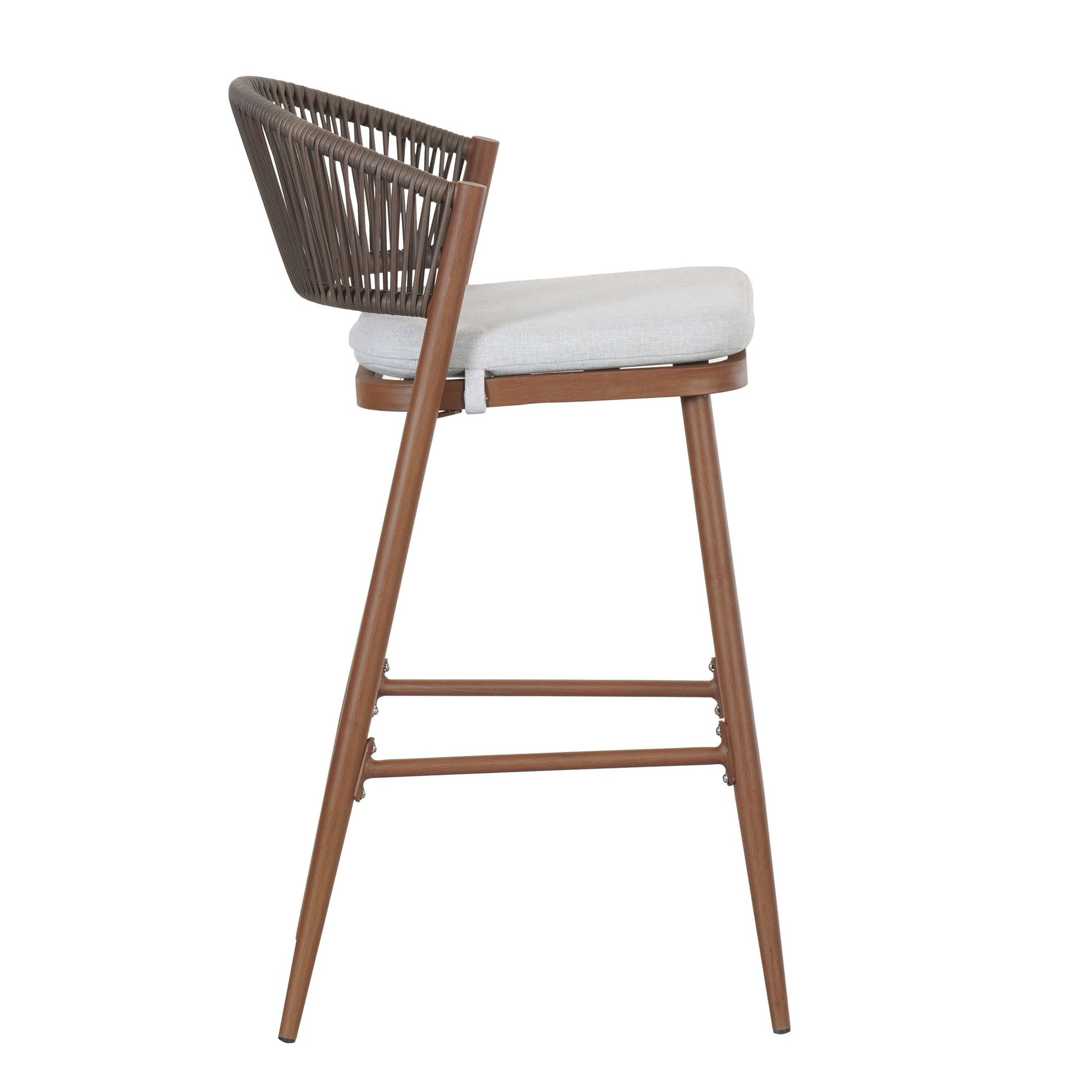 Outdoor Wicker Bar Stools Set of 2 – Teak Finish Aluminum Patio Chairs with Cushions - 1st Choice Furniture Direct