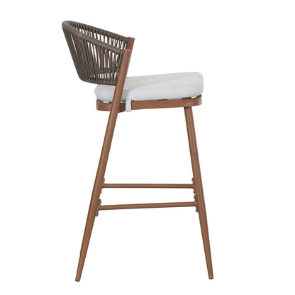 Outdoor Wicker Bar Stools Set of 2 – Teak Finish Aluminum Patio Chairs with Cushions - 1st Choice Furniture Direct