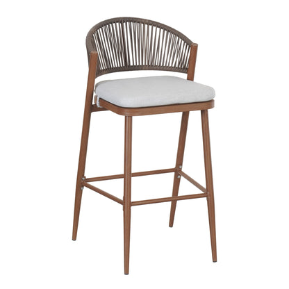 Outdoor Wicker Bar Stools Set of 2 – Teak Finish Aluminum Patio Chairs with Cushions - 1st Choice Furniture Direct