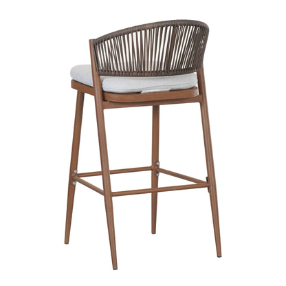 Outdoor Wicker Bar Stools Set of 2 – Teak Finish Aluminum Patio Chairs with Cushions - 1st Choice Furniture Direct