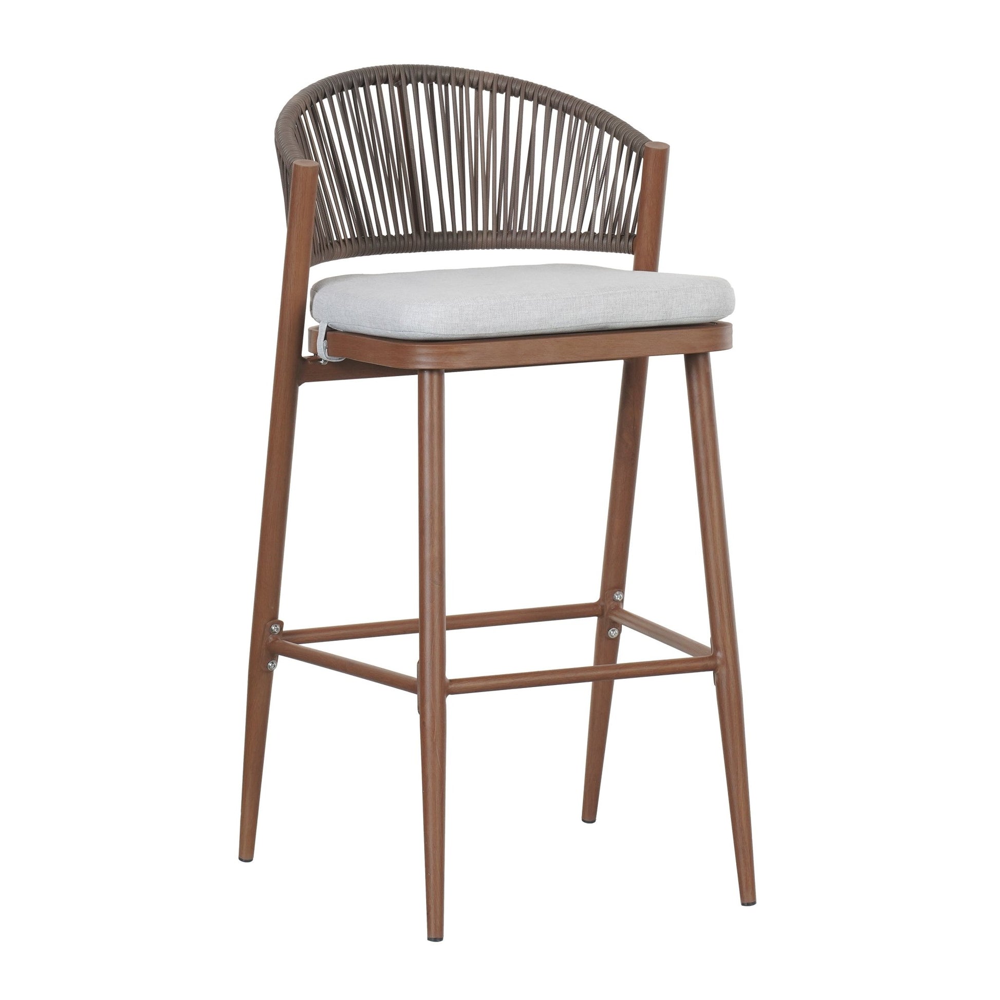 Outdoor Wicker Bar Stools Set of 2 – Teak Finish Aluminum Patio Chairs with Cushions - 1st Choice Furniture Direct