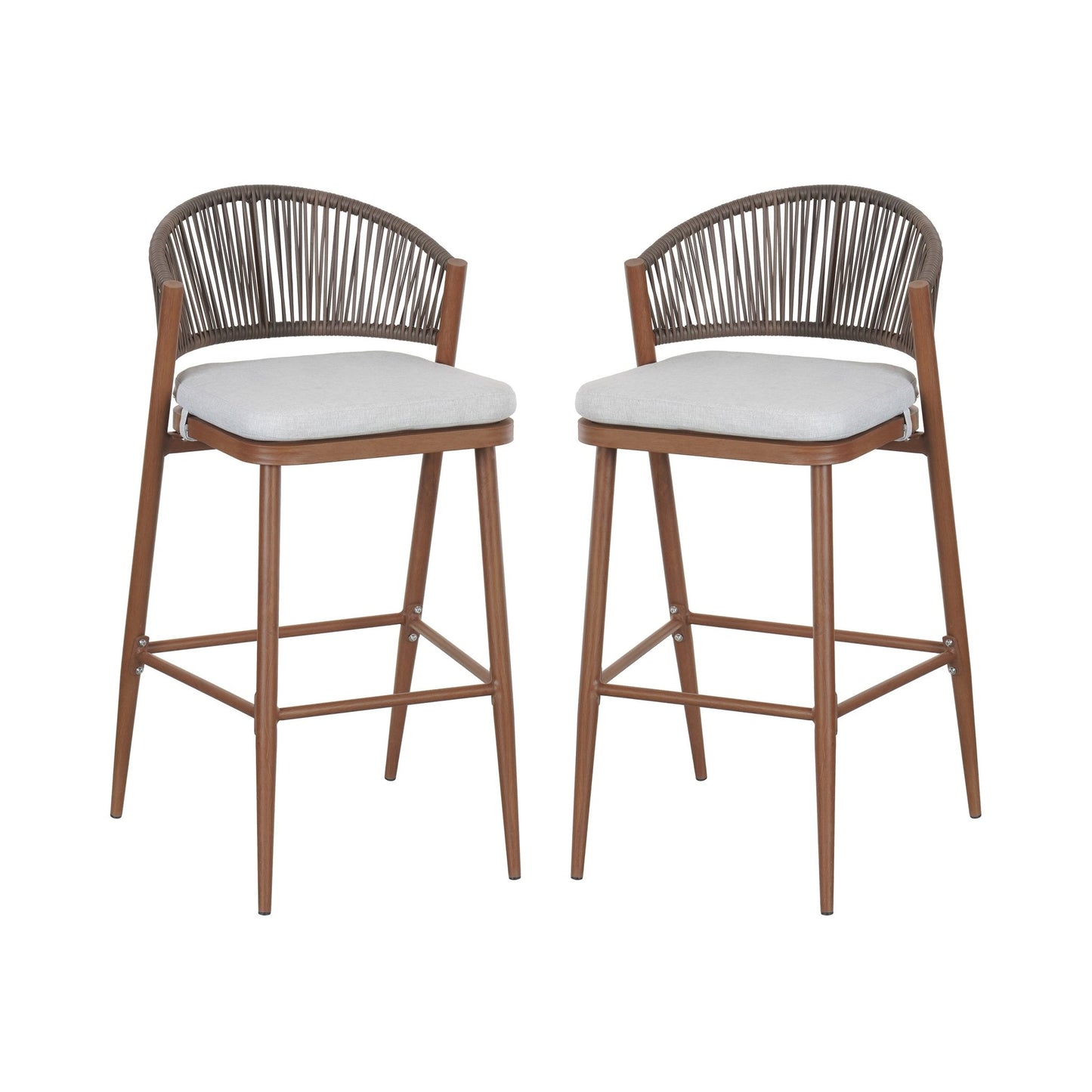 Outdoor Wicker Bar Stools Set of 2 – Teak Finish Aluminum Patio Chairs with Cushions - 1st Choice Furniture Direct