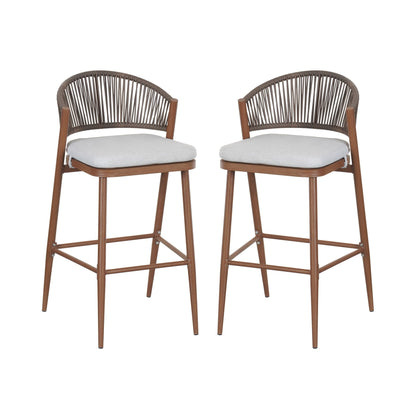 Outdoor Wicker Bar Stools Set of 2 – Teak Finish Aluminum Patio Chairs with Cushions - 1st Choice Furniture Direct