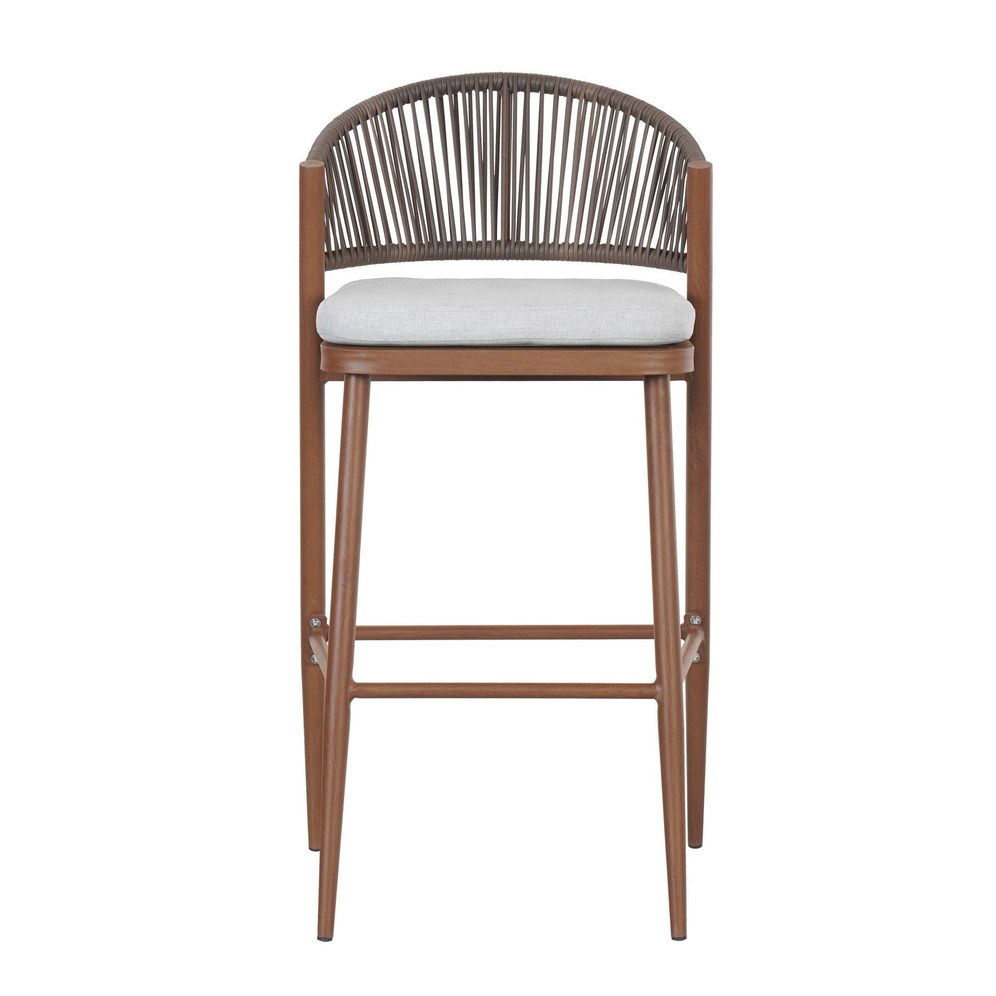 Outdoor Wicker Bar Stools Set of 2 – Teak Finish Aluminum Patio Chairs with Cushions - 1st Choice Furniture Direct