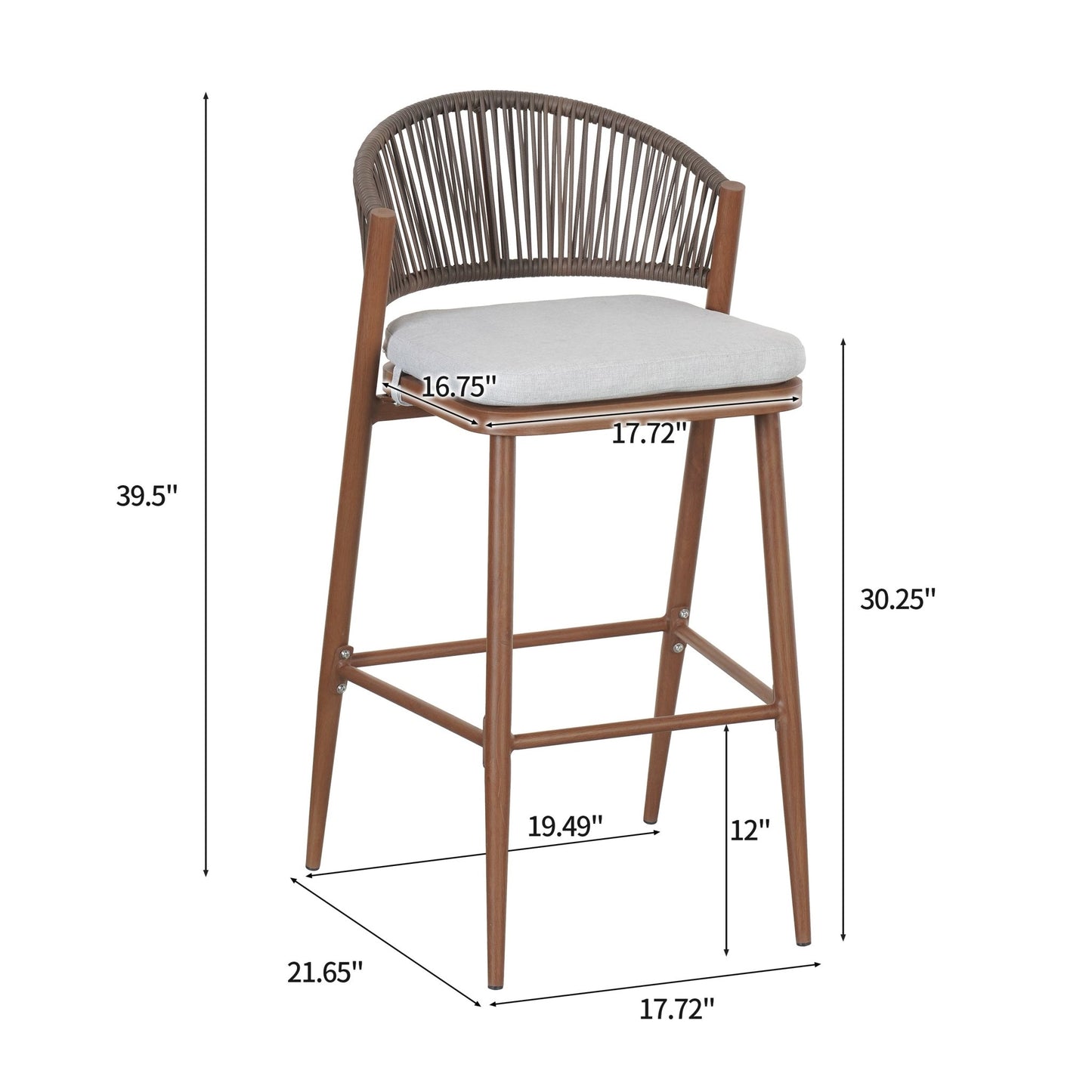 Outdoor Wicker Bar Stools Set of 2 – Teak Finish Aluminum Patio Chairs with Cushions - 1st Choice Furniture Direct