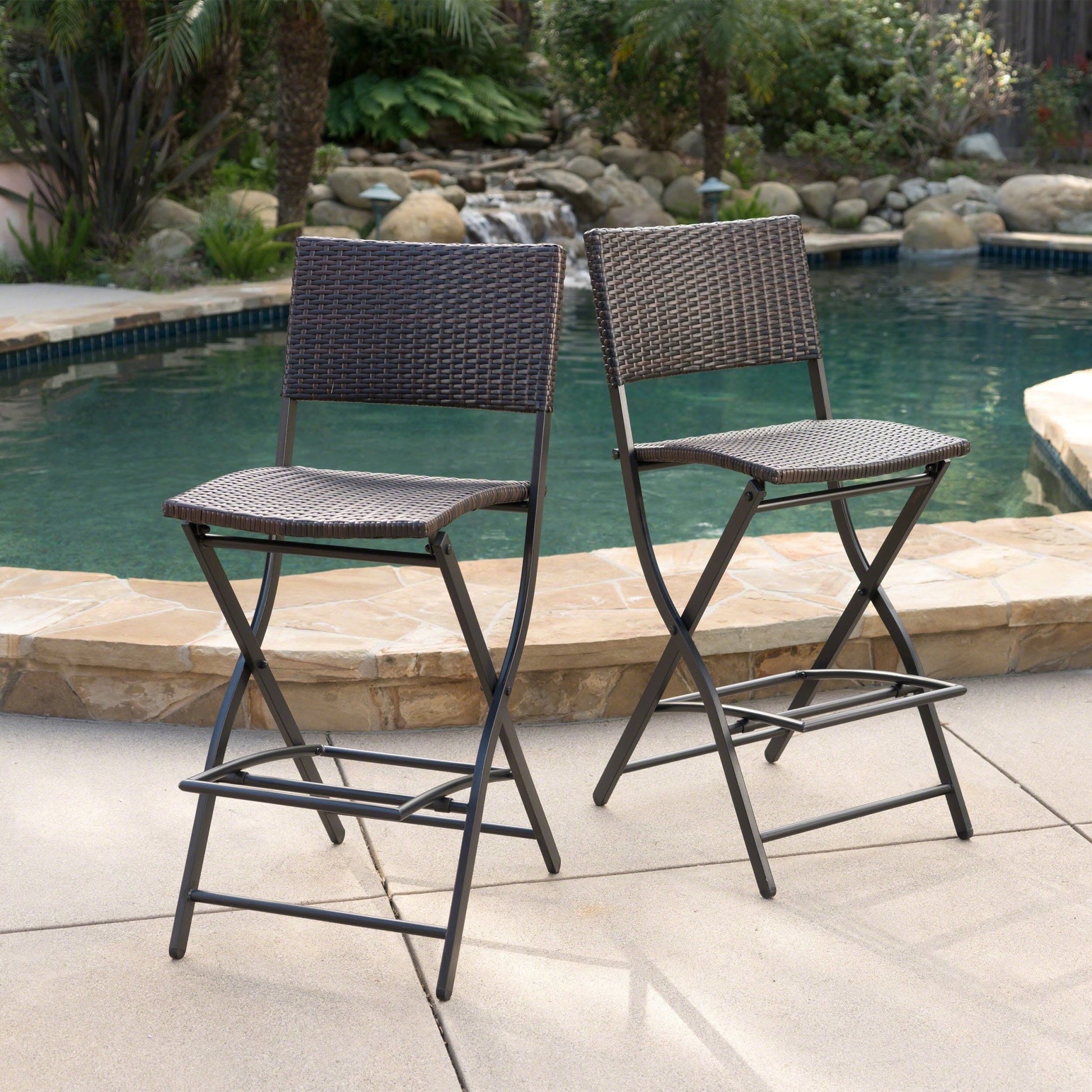 Outdoor Wicker Barstools Faux Rattan Patio Bar Stools Foldable Chair, Multibrown, Set of 2 - 1st Choice Furniture Direct