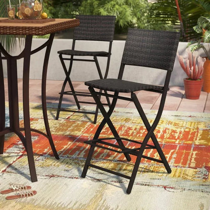 Outdoor Wicker Barstools Faux Rattan Patio Bar Stools Foldable Chair, Multibrown, Set of 2 - 1st Choice Furniture Direct