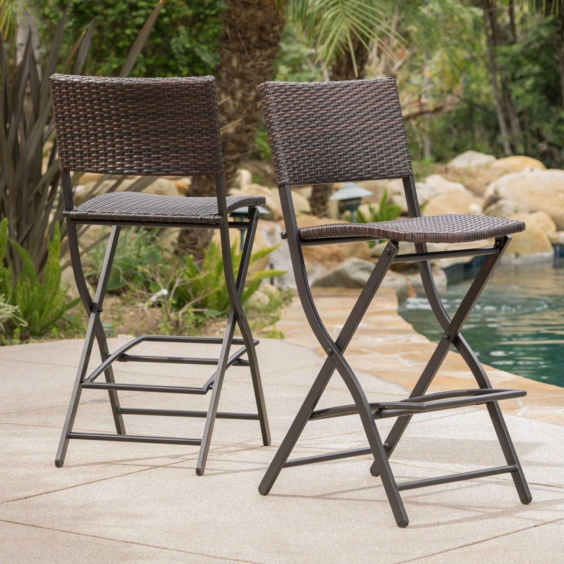 Outdoor Wicker Barstools Faux Rattan Patio Bar Stools Foldable Chair, Multibrown, Set of 2 - 1st Choice Furniture Direct