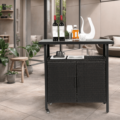 Outdoor Wicker Grill Cart with Storage & Wheels - 1st Choice Furniture Direct