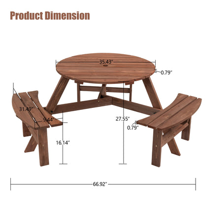 Outdoor Wooden Picnic Table 6 - Person Circular Design with Built - in Benches Brown Fir Wood - 1st Choice Furniture Direct