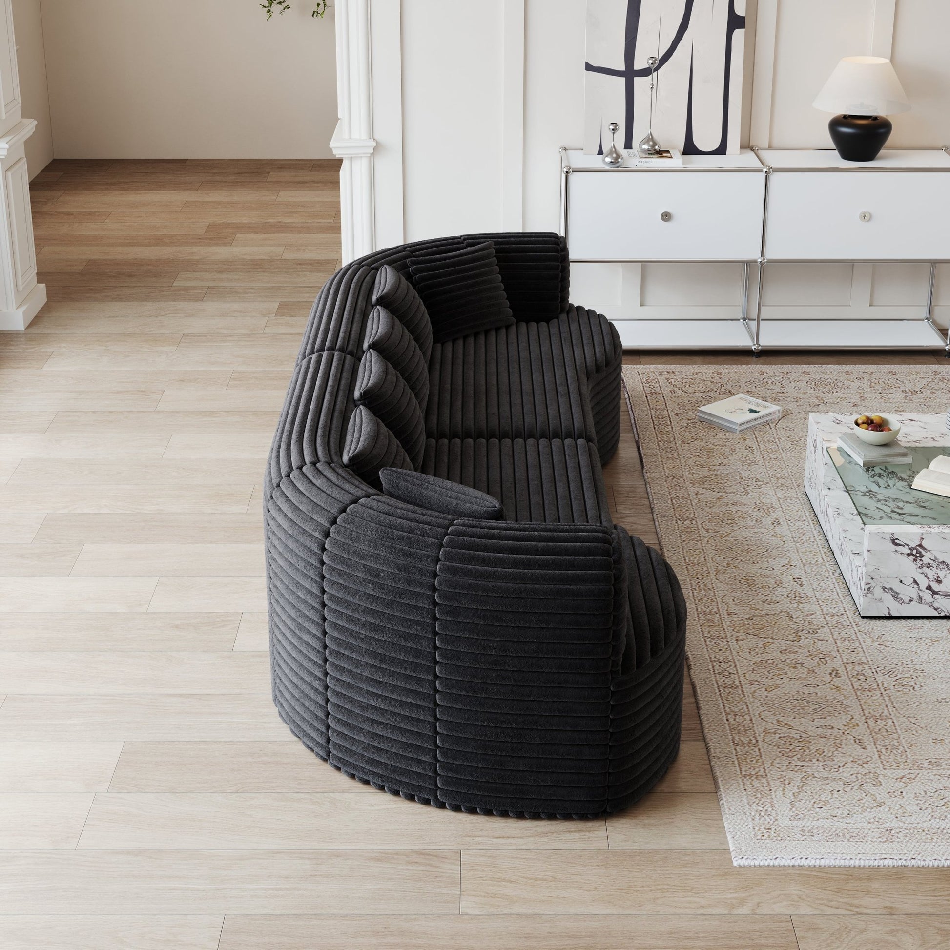 Oversized Black Corduroy Cloud Sofa | 4 Seat Modular Sectional - 1st Choice Furniture Direct